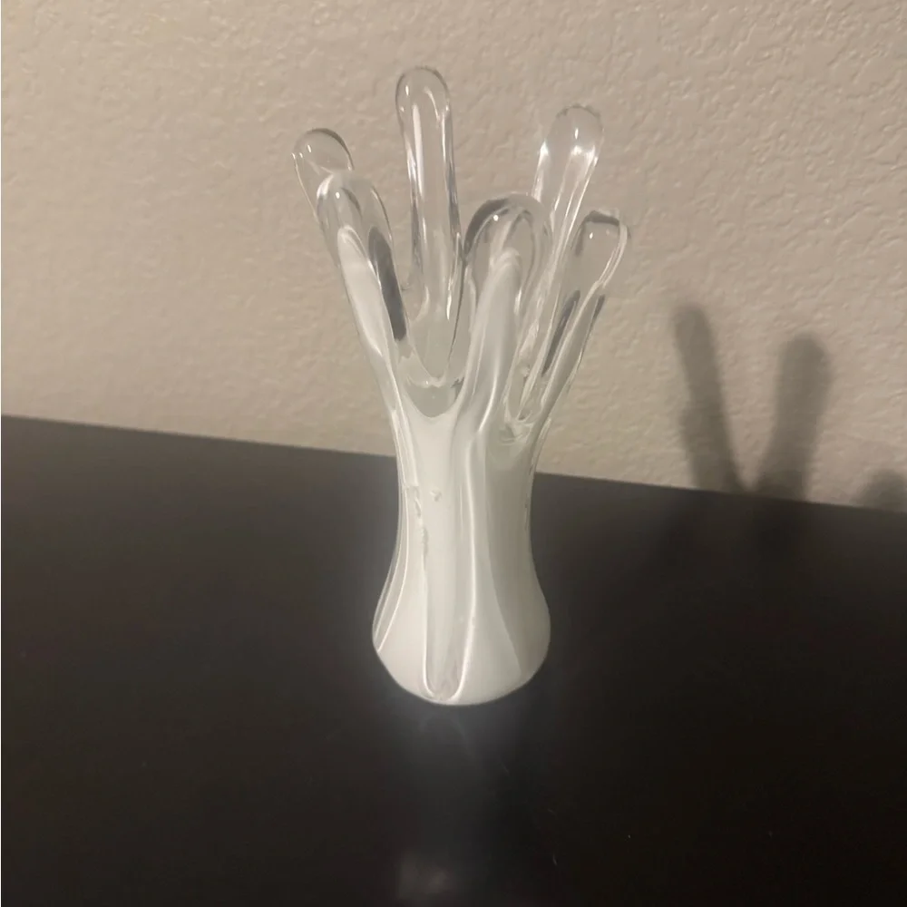 Vintage 6 Finger White Glass Vase